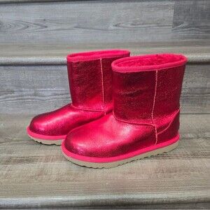 New UGG Classic Short Metallic Red  Winter Boots Red kids 5 or Women's 7